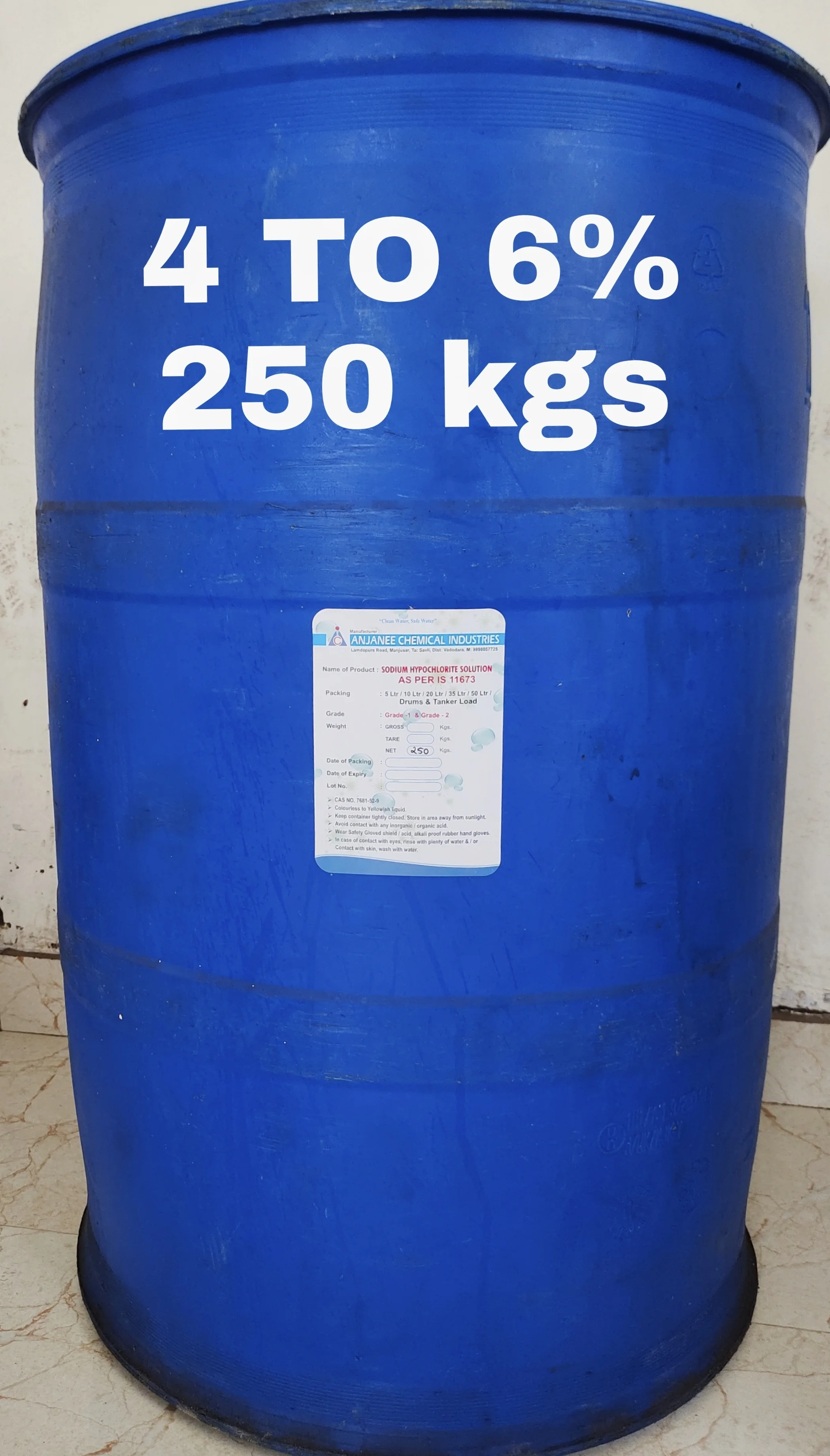 Sodium Hypochlorite - 4 TO 6% - 250kg